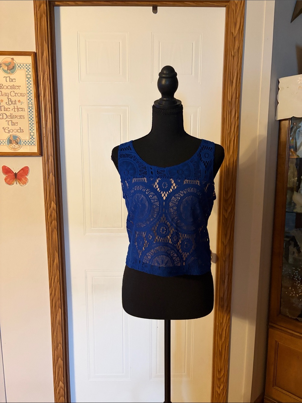 Charlotte Russe Women's Blue Lace Crochet Tank Top